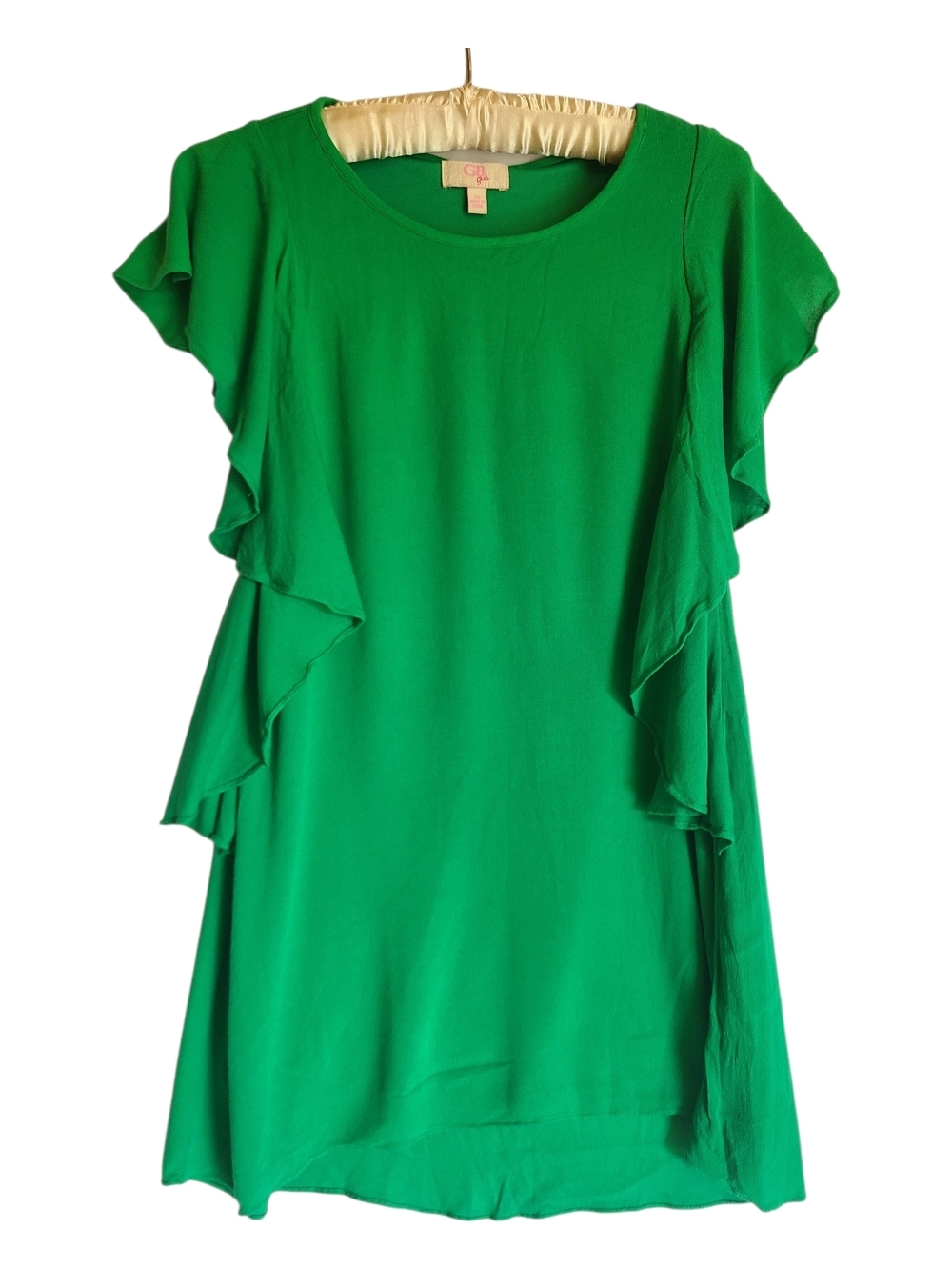 GB Girls Green Ruffle Flutter Sleeve Shift Dress Size M (10-12)